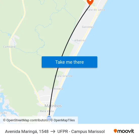 Avenida Maringá, 1548 to UFPR - Campus Marissol map