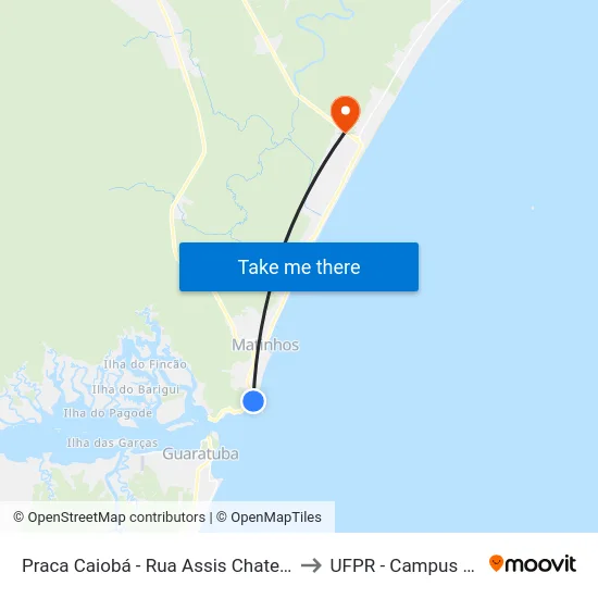 Praca Caiobá - Rua Assis Chateaubriand 120 to UFPR - Campus Marissol map