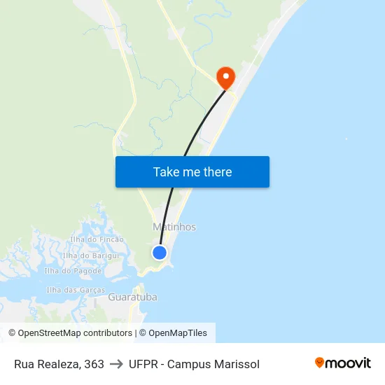 Rua Realeza, 363 to UFPR - Campus Marissol map