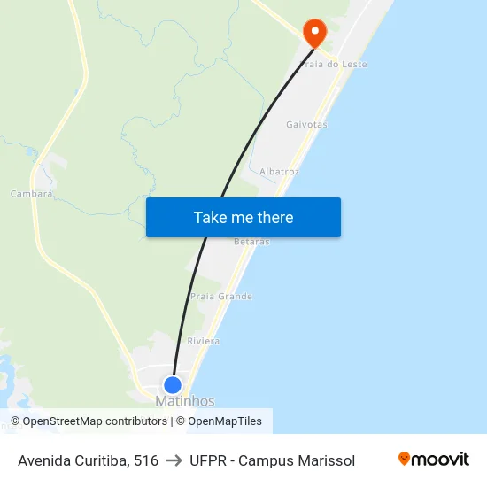 Avenida Curitiba, 516 to UFPR - Campus Marissol map