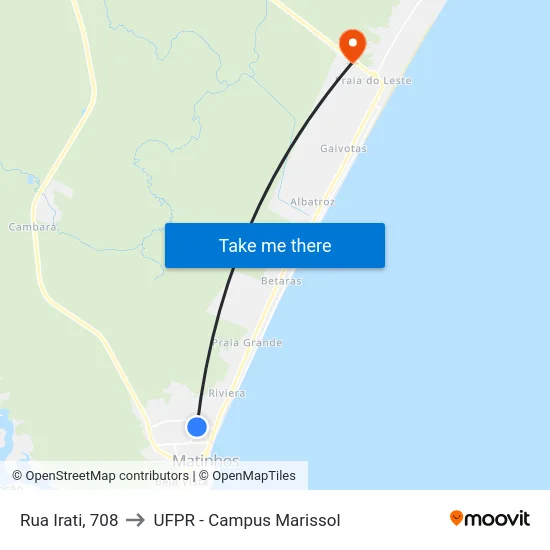 Rua Irati, 708 to UFPR - Campus Marissol map