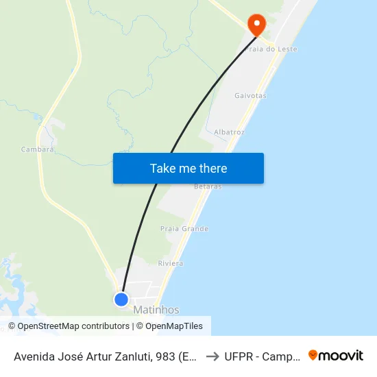 Avenida José Artur Zanluti, 983 (Exclusiva Linha Municipal) to UFPR - Campus Marissol map