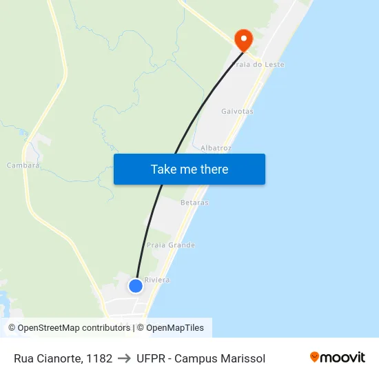 Rua Cianorte, 1182 to UFPR - Campus Marissol map