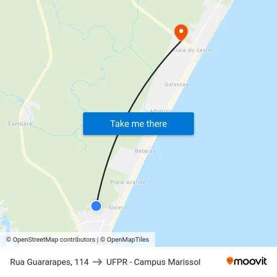 Rua Guararapes, 114 to UFPR - Campus Marissol map