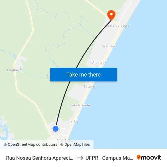 Rua Nossa Senhora Aparecida, 530 to UFPR - Campus Marissol map
