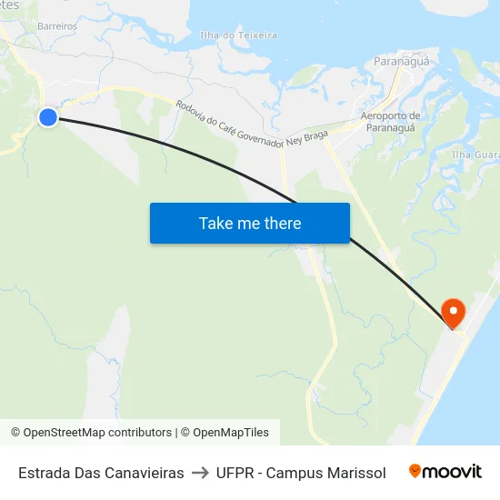 Estrada Das Canavieiras to UFPR - Campus Marissol map