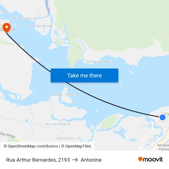 Rua Arthur Bernardes, 2193 to Antonina map