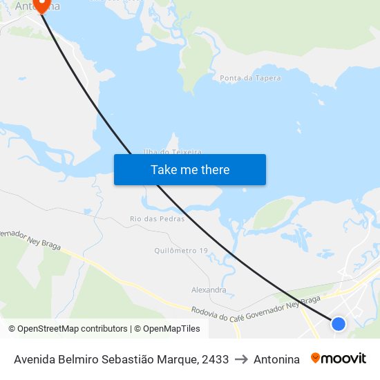 Avenida Belmiro Sebastião Marque, 2433 to Antonina map