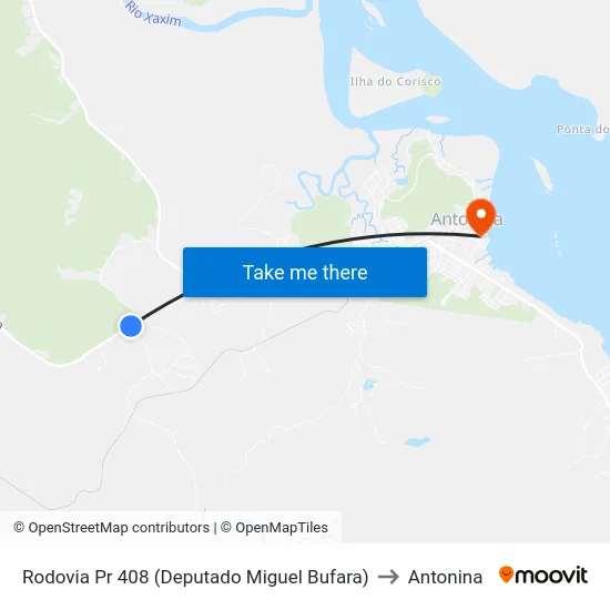 Rodovia Pr 408 (Deputado Miguel Bufara) to Antonina map