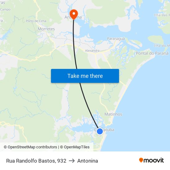 Rua Randolfo Bastos, 932 to Antonina map