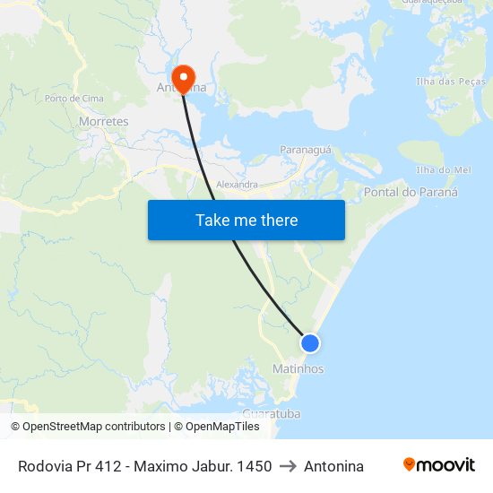 Rodovia Pr 412 - Maximo Jabur. 1450 to Antonina map