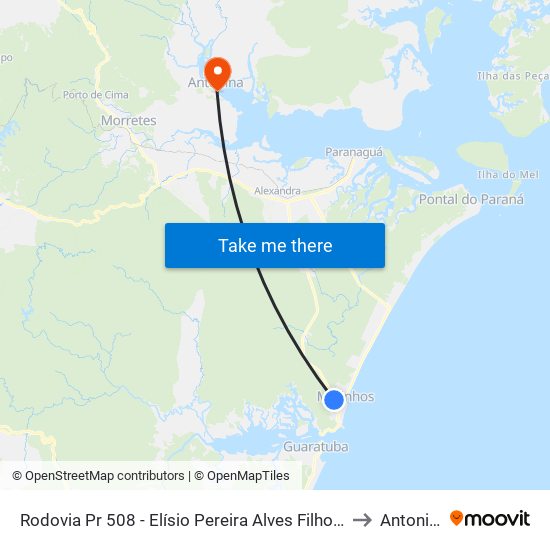 Rodovia Pr 508 - Elísio Pereira Alves Filho, 879 to Antonina map