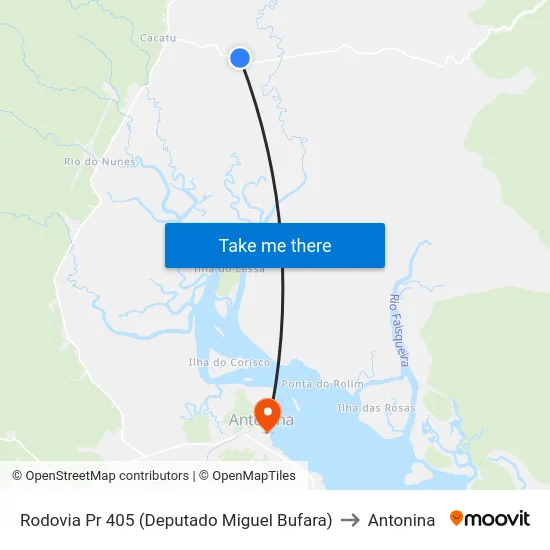 Rodovia Pr 405 (Deputado Miguel Bufara) to Antonina map