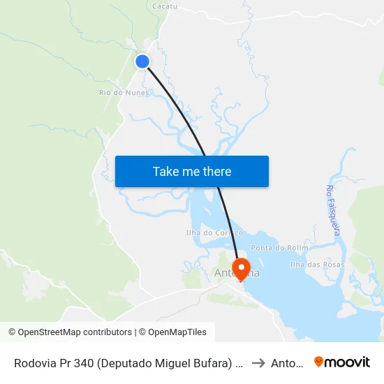 Rodovia Pr 340 (Deputado Miguel Bufara) - Rio Do Meio to Antonina map