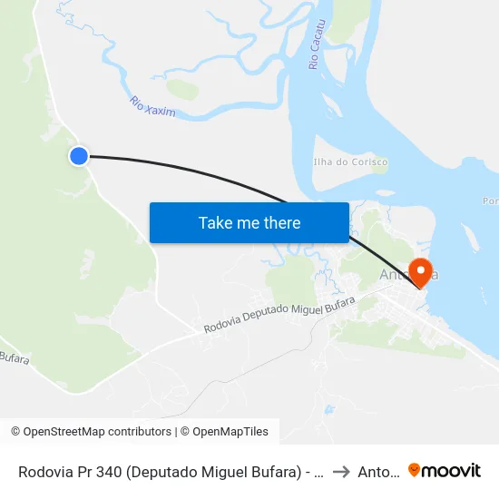 Rodovia Pr 340 (Deputado Miguel Bufara) - Assembléia De Deus to Antonina map