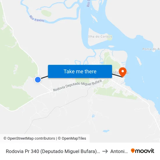 Rodovia Pr 340 (Deputado Miguel Bufara), 859 to Antonina map