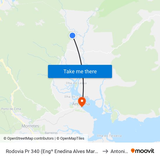 Rodovia Pr 340 (Engº Enedina Alves Marques) to Antonina map