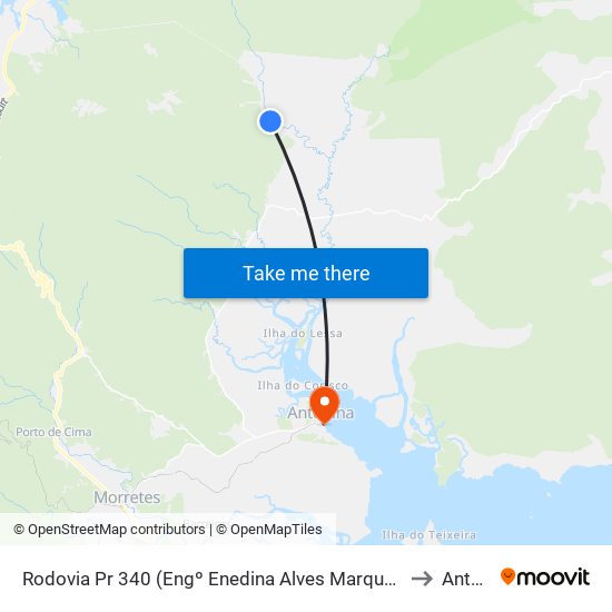Rodovia Pr 340 (Engº Enedina Alves Marques) - Cachoeira De Cima to Antonina map