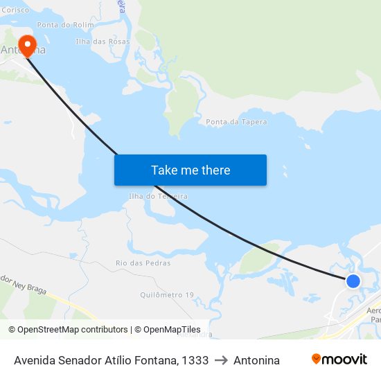 Avenida Senador Atílio Fontana, 1333 to Antonina map