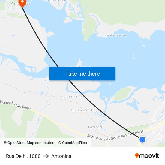 Rua Delhi, 1080 to Antonina map
