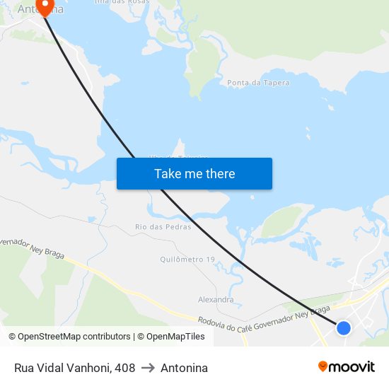 Rua Vidal Vanhoni, 408 to Antonina map