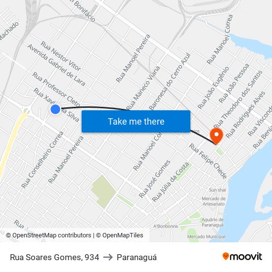 Rua Soares Gomes, 934 to Paranaguá map