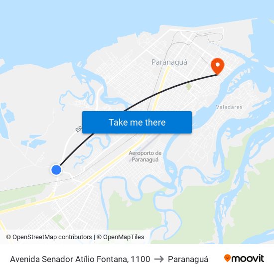 Avenida Senador Atílio Fontana, 1100 to Paranaguá map