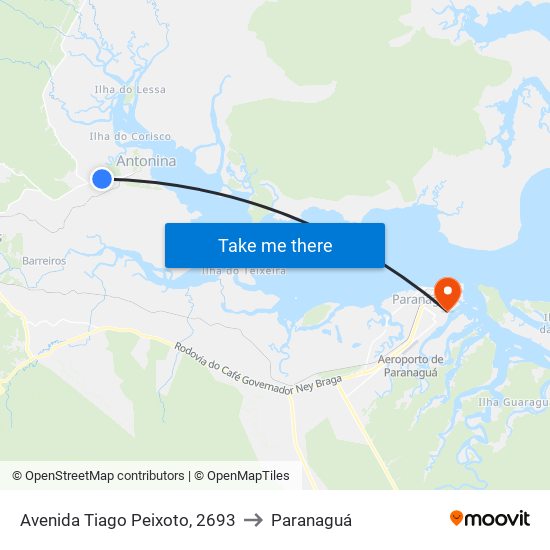 Avenida Tiago Peixoto, 2693 to Paranaguá map