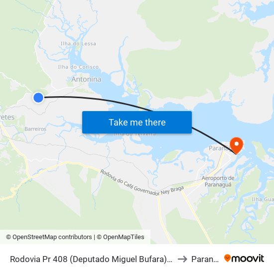 Rodovia Pr 408 (Deputado Miguel Bufara) - Figueira De Braço to Paranaguá map