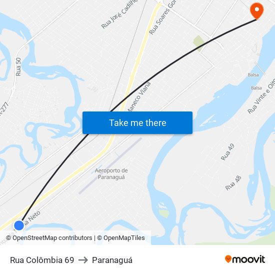 Rua Colômbia 69 to Paranaguá map
