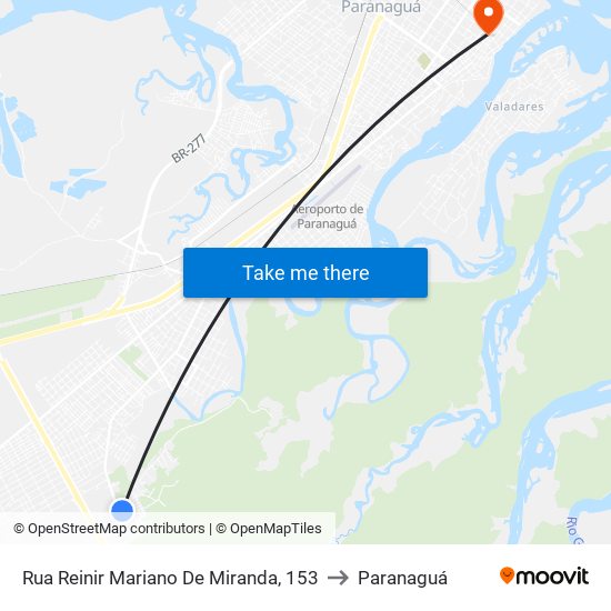 Rua Reinir Mariano De Miranda, 153 to Paranaguá map