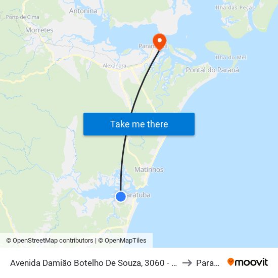 Avenida Damião Botelho De Souza, 3060 - Aeroporto De Guaratuba to Paranaguá map