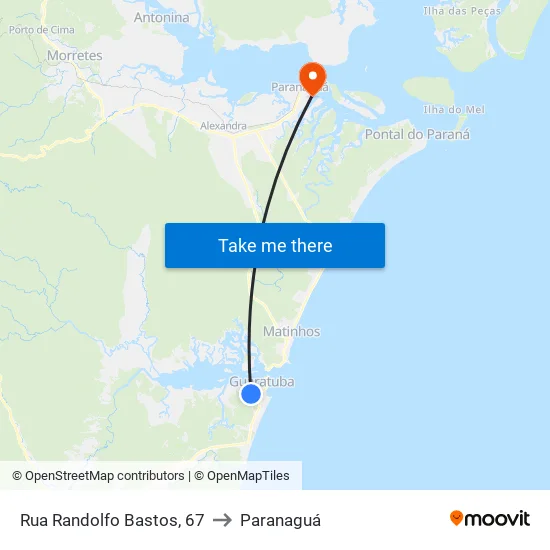 Rua Randolfo Bastos, 67 to Paranaguá map