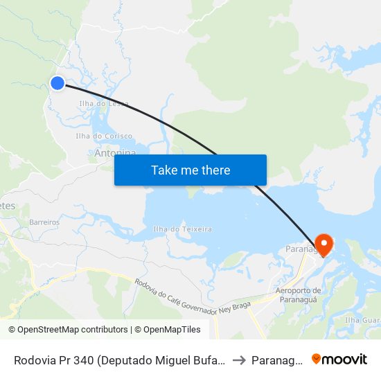 Rodovia Pr 340 (Deputado Miguel Bufara) to Paranaguá map