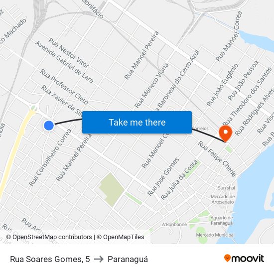 Rua Soares Gomes, 5 to Paranaguá map