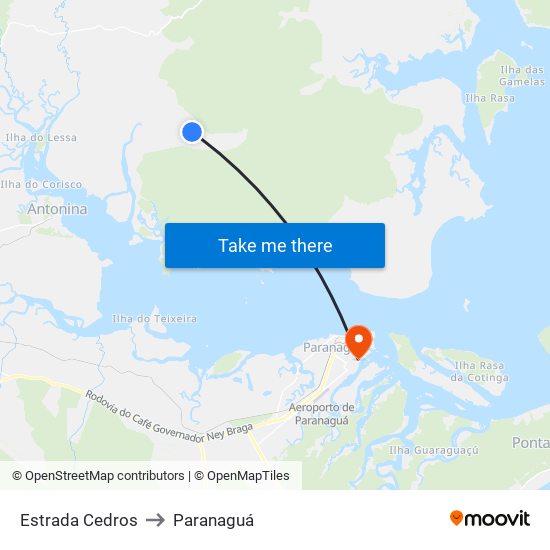 Estrada Cedros to Paranaguá map
