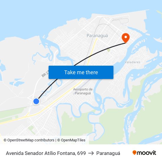 Avenida Senador Atílio Fontana, 699 to Paranaguá map