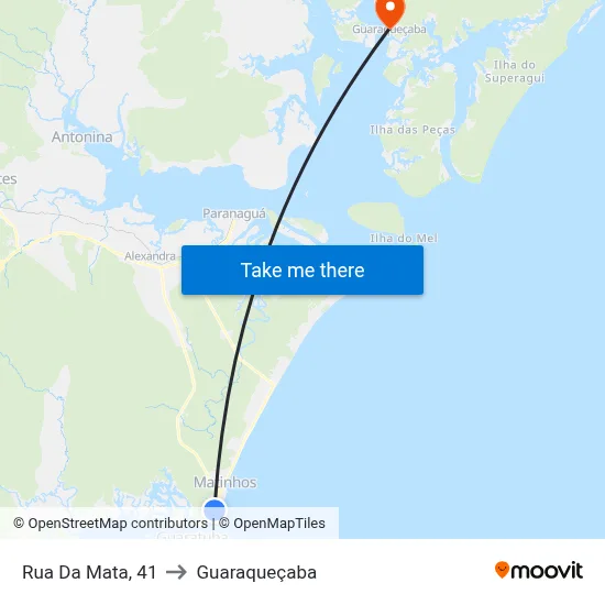 Rua Da Mata, 41 to Guaraqueçaba map