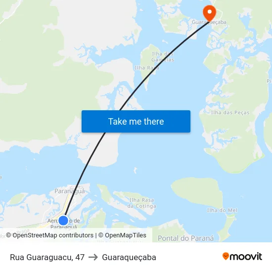 Rua Guaraguacu, 47 to Guaraqueçaba map