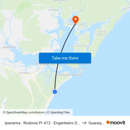 Ipanema - Rodovia Pr 412 - Engenheiro Darci Gomes De Morais, 5310 to Guaraqueçaba map