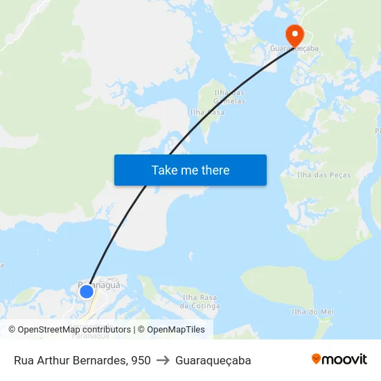 Rua Arthur Bernardes, 950 to Guaraqueçaba map