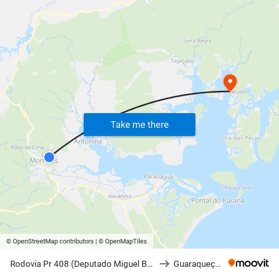 Rodovia Pr 408 (Deputado Miguel Bufara) to Guaraqueçaba map