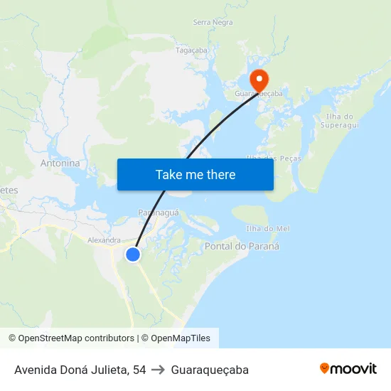 Avenida Doná Julieta, 54 to Guaraqueçaba map