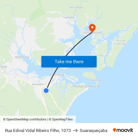 Rua Edival Vidal Ribeiro Filho, 1073 to Guaraqueçaba map