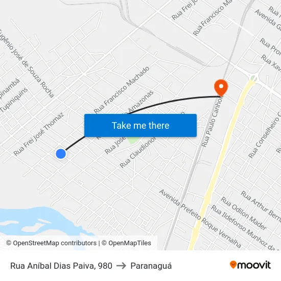Rua Aníbal Dias Paiva, 980 to Paranaguá map