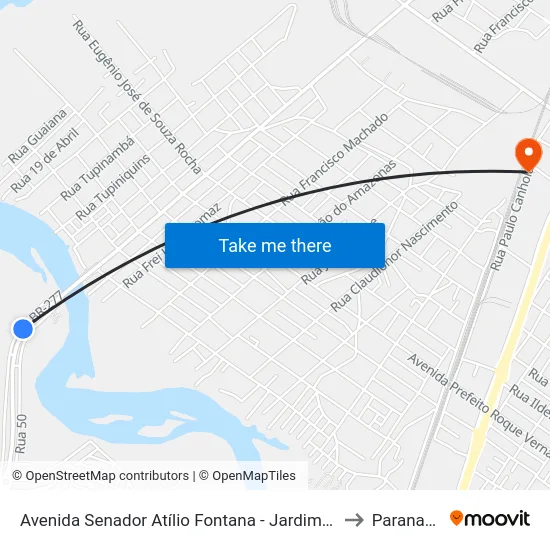 Avenida Senador Atílio Fontana - Jardim Figueira to Paranaguá map