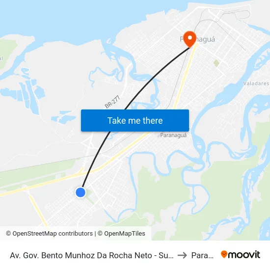 Av. Gov. Bento Munhoz Da Rocha Neto - Subprefeitura Waldir Salmon to Paranaguá map