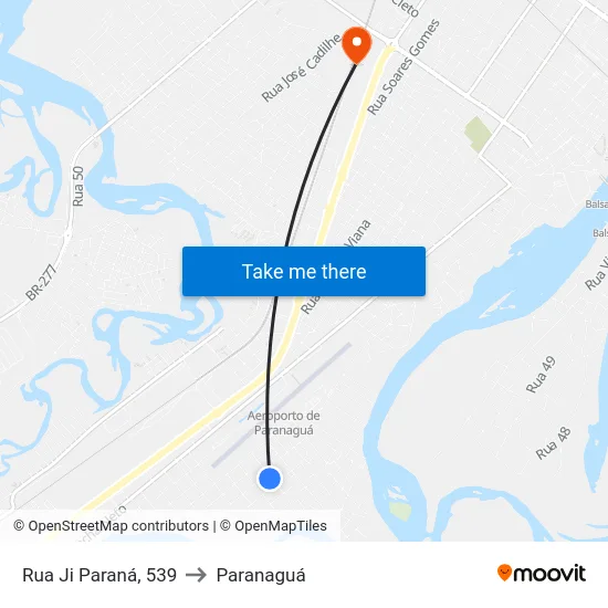 Rua Ji Paraná, 539 to Paranaguá map