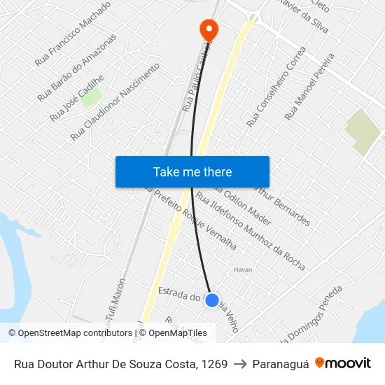 Rua Doutor Arthur De Souza Costa, 1269 to Paranaguá map