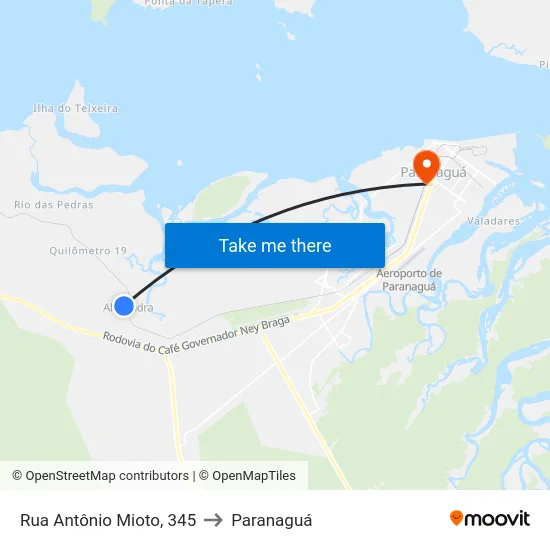 Rua Antônio Mioto, 345 to Paranaguá map